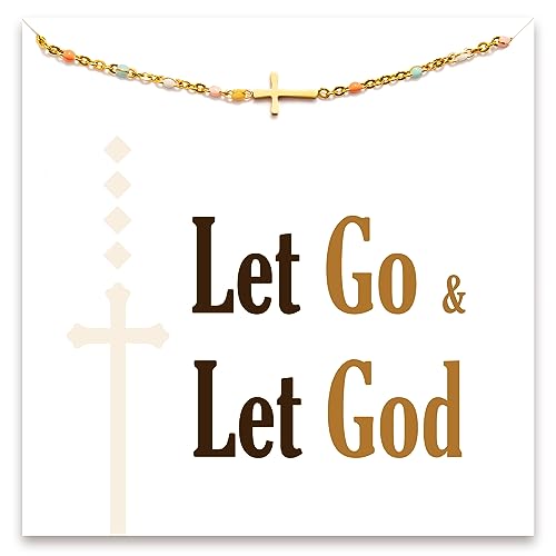 STORYJEWELLERY Christian Gifts for Women, Religious Confirmation and Baptism Gifts, Cross Bracelet for Women, Easter Gift, Encouragement Presents, Christian Jewelry - color: Let Go & Let God