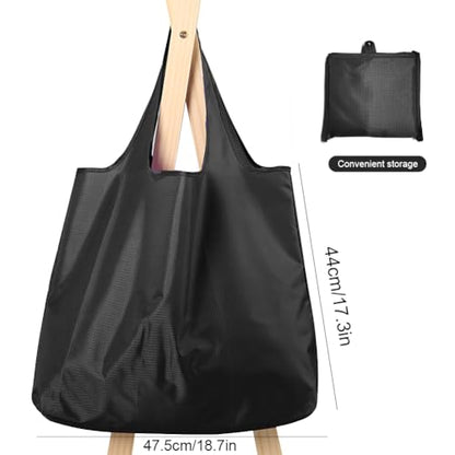 Large 50lbs Heavy Duty Reusable Foldable Grocery and Shopping Tote Bags - Washable Polyester Bags in Pocket - color: Black