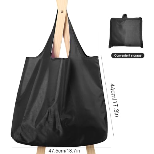 Large 50lbs Heavy Duty Reusable Foldable Grocery and Shopping Tote Bags - Washable Polyester Bags in Pocket - color: Black