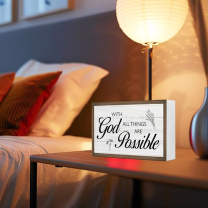 With God All Things are Possible Bible Verse Wooden Box Sign Desk Decor,Rustic Scripture Wooden Block Plaque Sign for Christian Farmhouse Home Office Shelf Table Wall Decor