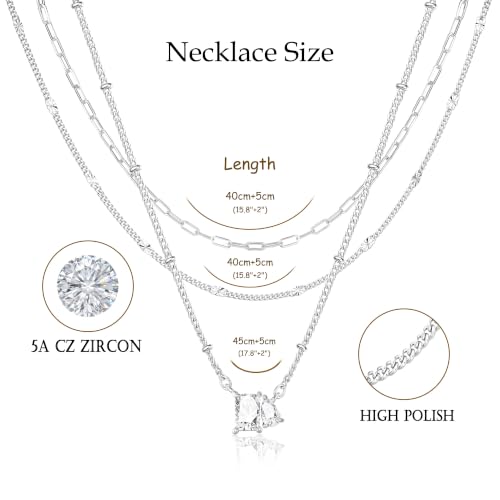 3PCS Gold Silver Layered Necklaces for Women Trendy - color: Silver&FSS