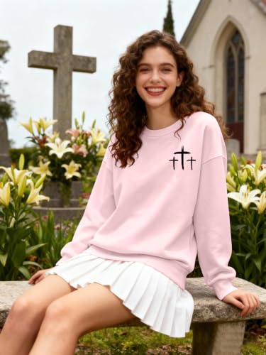 Christian Sweatshirts for Women Jesus Cross Casual Tops - color: Pink, size: X-Large
