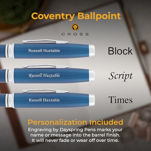 Cross Coventry Personalized Ballpoint Pen in Blue Lacquer with Chrome Trim - color: Blue