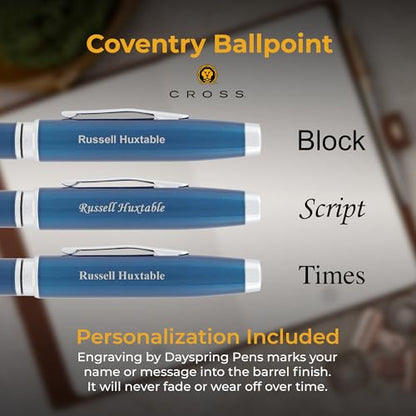 Cross Coventry Personalized Ballpoint Pen in Blue Lacquer with Chrome Trim - color: Blue