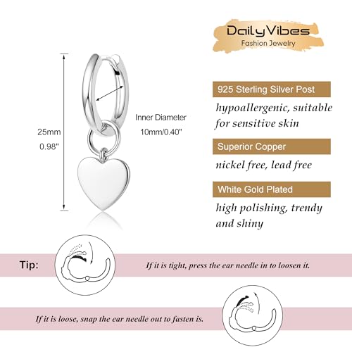 DAILY VIBES Cute Butterfly Star Cross Heart CZ Dangle Earrings for Women - color: Silver Mini Heart
