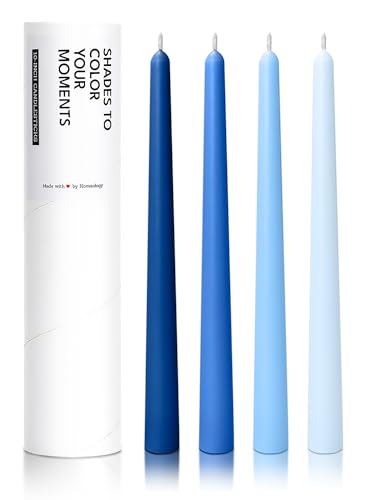 10" Classic Taper Candles, Blue Shades, 4-Pack, 7-8 Hours Long Burning, Unscented Tall Candlesticks - color: Blue Shades, size: 4PK