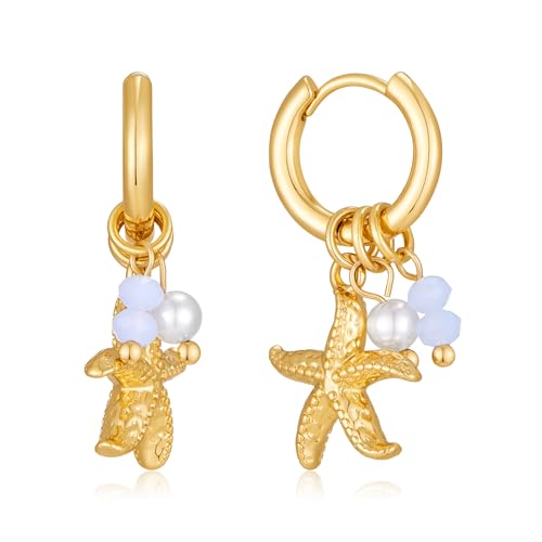 Beach Gold Fish Starfish Conch Earrings for Women Vacation Jewelry - color: Gold-C