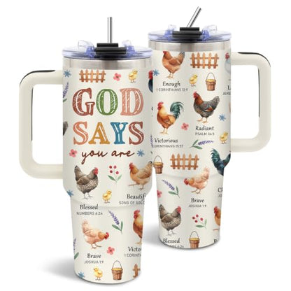 40 oz Christian Chicken Tumbler with Handle, Christian Gifts for Women - color: Chicken1