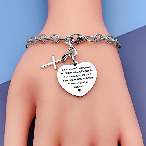 DlaeKua Bible Verse Scripture Gift Bracelet Jewelry Joshua 1 9 Inspirational Christian Gifts for Women Baptism Gifts Religious Faith Jewelry Gifts for Sister First Communion Gift - color: Be Strong and Courageous