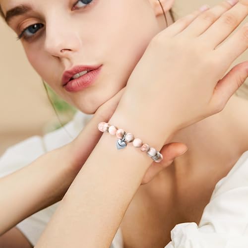 VIBILIA Cross Beaded Bracelets for Women, Birthday Gifts - color: B 2. Heart - Pink Zebra