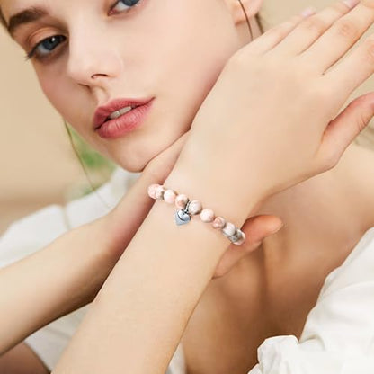 VIBILIA Cross Beaded Bracelets for Women, Birthday Gifts - color: B 2. Heart - Pink Zebra