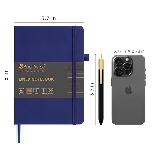 &And Per Se Lined Journal and Pen Set, A5 Leather Hardcover Notebook with Pen & Stationary Set, 160 Pages 100GSM Thick Ruled Paper Journal for Business Work Writing (Royal Blue) - color: Royal Blue