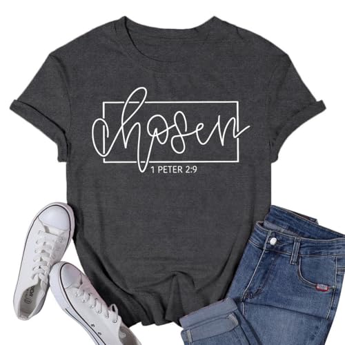 Women's Christian Shirt Christ Chosen T-Shirts Bible Verse Tee Tops - color: Grey, size: Small