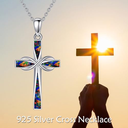 ONEFINITY Cross Necklace 925 Sterling Silver Cross Pendant Religious Jewelry Gifts - style: Fire Opal