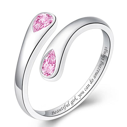 Jinlou Thumb Rings for Women - 925 Sterling Silver Birthstone Open Teardrop Encouragement Adjustable Ring Women Gifts for Teens Mom Birthday Mother's Day St Patricks Day - color: July, style: Beautiful you can do amazing things