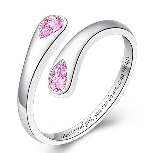 Jinlou Thumb Rings for Women - 925 Sterling Silver Birthstone Open Teardrop Encouragement Adjustable Ring Women Gifts for Teens Mom Birthday Mother's Day St Patricks Day - color: July, style: Beautiful you can do amazing things
