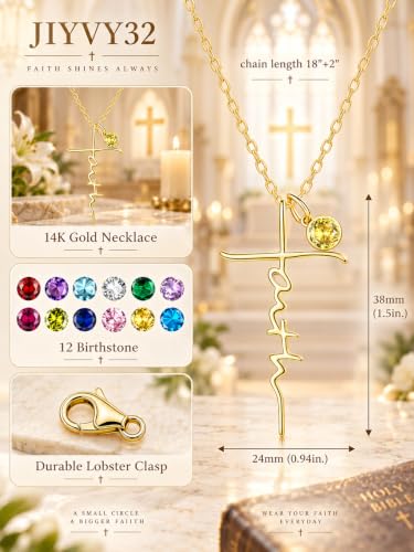Faith Necklace White/Rose/Gold Birthday Gifts for Wife Her - color: 14K Gold-11-November