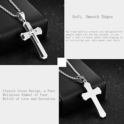 OLEVS Men's Cross Pendant Necklace Large Stainless Steel Cross Pendant Necklace for Men Women - color: silver-all