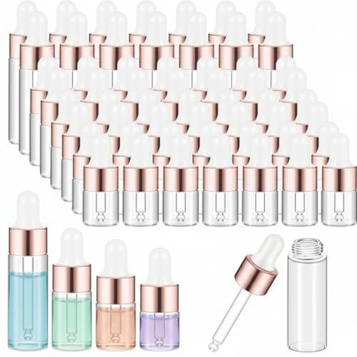 Didaey 100 Pcs Mini Glass Oil Dropper Bottle, 1ml, 2ml, 3ml, 5ml, Rose Gold - color: Rose Gold, size: 1ml, 2ml, 3ml, 5ml