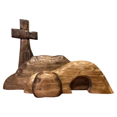 Empty Tomb Easter Scene and Cross Decoration Wooden Jesus Nativity Christ Statue Christian Easter Tray Decor for Home Office Tabletop - color: 4 Pcs