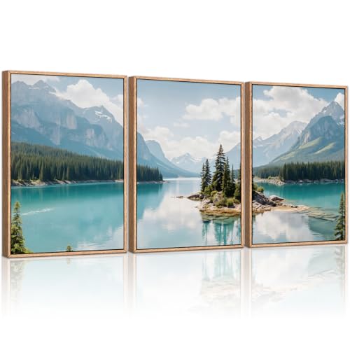 HLNIUC Mountain Wall Art Canvas,Forest Wall Art Mountain Lake,Lake Scenery Artwork,Landscape Nature Framed Decor,Realistic Landscape Prints,Forest Scene Painting for Living Room,Bedroom,Home16x24x3 - color: Mountain Lake, size: 16"L x 24"W