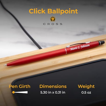 Cross Click Personalized Ballpoint Pen in Crimson Red with Chrome Trim - color: Crimson Red