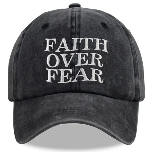 Faith Over Fear Hats for Men Women, Embroidered Adjustable Cotton Christian Jesus Religious Baseball Cap