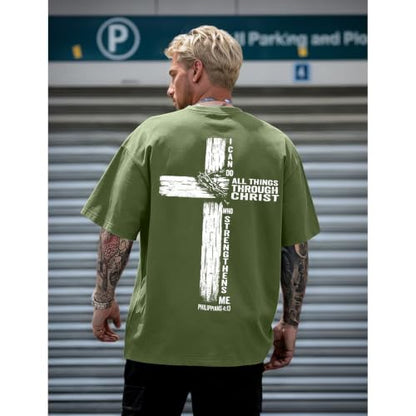 Christian Shirts for Mens Cross Jesus Graphic Tees - color: Green, size: Medium