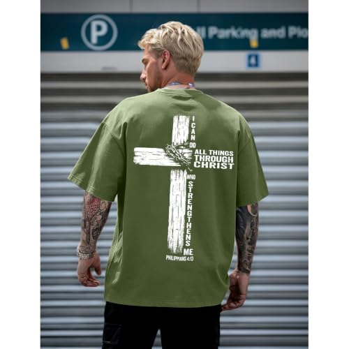 Christian Shirts for Mens Cross Jesus Graphic Tees - color: Green, size: Medium