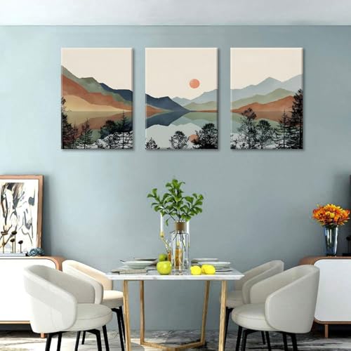 Bwodke Blue Mountain Canvas Wall Art Set of 3, 16x24 inch - color: Mountains Cyan Canvas, size: 16"x24"