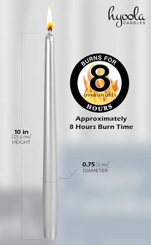 Hyoola Tall Taper Candles - 10 Inch Metallic Silver Unscented Dripless Taper Candles - 8 Hour Burn Time - 4 Pack - color: Metallic Silver, size: 10 Inch