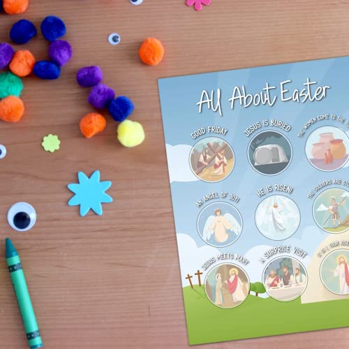 All About Easter Learning Card, Sunday School Activities with Stickers, 8.5” X 11” (Pack of 2)