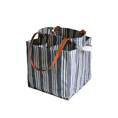CapaBunga Farmer's Market Tote - 7 Pocket Large Utility Tote with Handles - Heavy Duty Canvas Utility Bag with Vegan Leather Base - Reusable Patterned Grocery Bag - color: Patterned