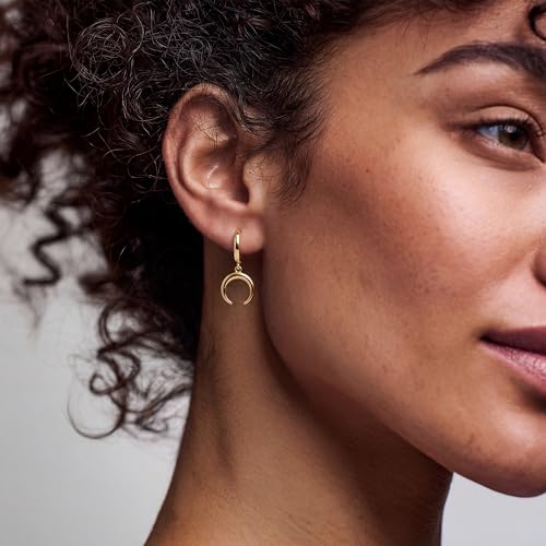 MYEARS Women Earrings Gold Huggie Hoop Dangle Drop 14K Gold Plated Small Simple Hypoallergenic Everyday Jewelry - style: Horn Moon
