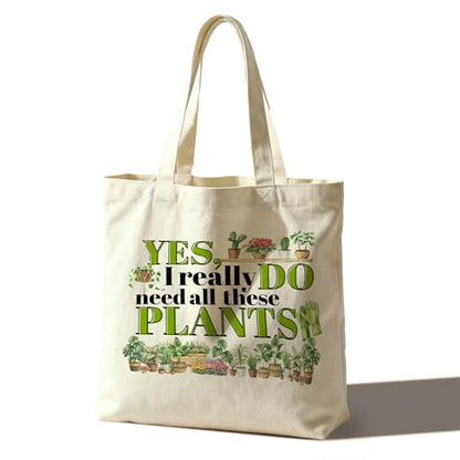 Tote Bag For Women Man, Reusable Work Shopping Grocery Shoulder Bags - style: Yes I Really Do Need All These Plants -01