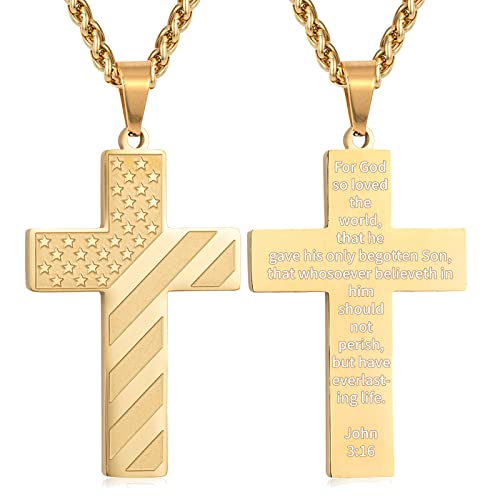 DuoDiner 18+2" Cross Necklace for Men Boys Christian Confirmation Gifts - color: Gold, style: John 3:16