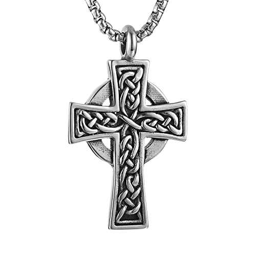 HZMAN Stainless Steel Celtic Cross Necklace for Men Women,Waterproof - color: Silver
