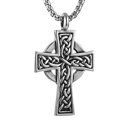 HZMAN Stainless Steel Celtic Cross Necklace for Men Women,Waterproof - color: Silver