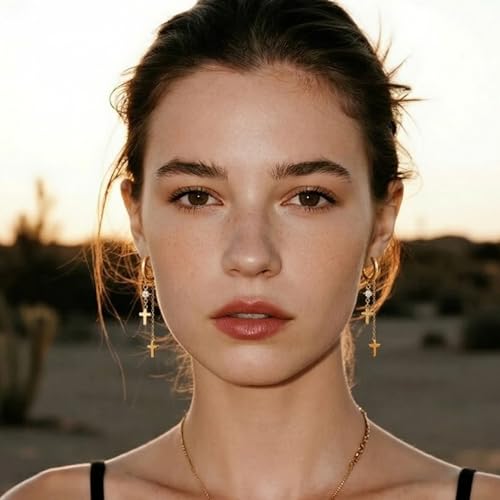Gold Dangle Earrings for Women，Tassel Hoop Earrings with Charms - color: B