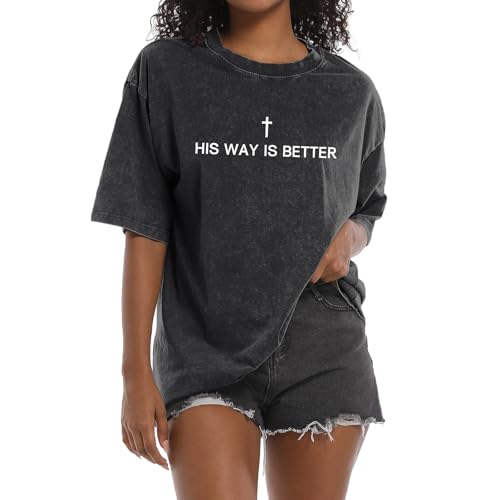 BeWithYou Christian Shirts for Women Vintage Religious Faith Jesus Tshirts Inspirational Bible Verse Cross Graphic Tee Tops - color: Black, size: Medium