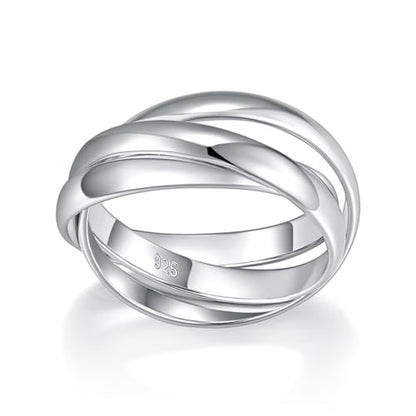 BORUO Fidget Stacking Ring, Waterproof Gold Plated, Three Row Size 4 - color: 3mm Sterling Silver