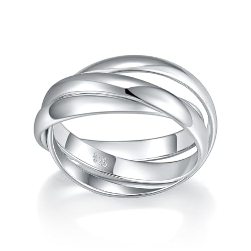 BORUO Fidget Stacking Ring, Waterproof Gold Plated, Three Row Size 4 - color: 3mm Sterling Silver