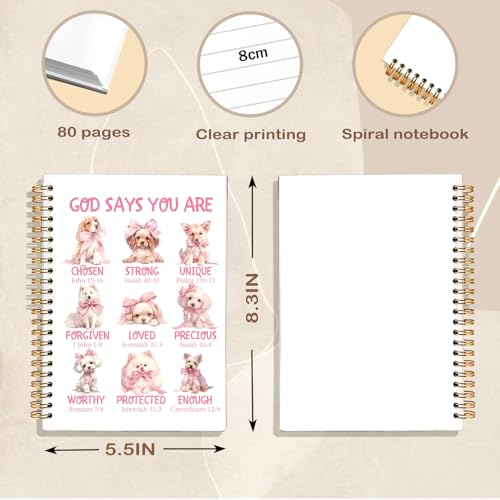 Dog Christian Spiral Notebook Journal, God Says You are Coquette Pink Bow Bible Scripture Journal for Women, Christian Gifts for Women, Religious Prayer Notebooks, 5.5x8.3 Inch - color: 01-god Says You Are - Dog