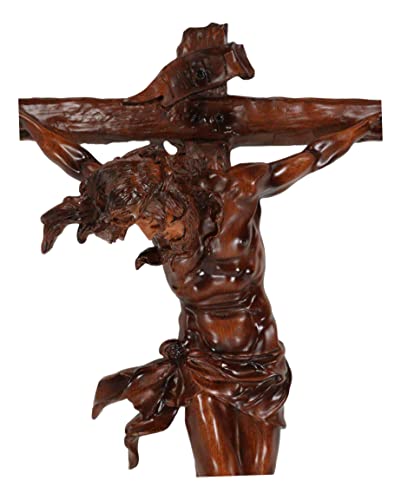 Ebros Large 19.75" High INRI Jesus Christ Crucified On The Cross Wall Hanging Crucifix Crosses Sculpture in Deep Brown Mahogany Faux Wood Like Finish Catholic Christian Home Decor Resin Plaque