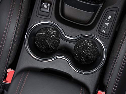 , Cloudy Black Marble Design Absorbent ROUND Fabric Felt Neoprene Car Coasters for Drinks, 2pcs Set - color: Cloudy Black Marble