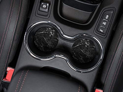 , Cloudy Black Marble Design Absorbent ROUND Fabric Felt Neoprene Car Coasters for Drinks, 2pcs Set - color: Cloudy Black Marble