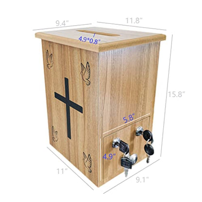Engineered Wood Tithes Offering Box Cross Christian Church Knock-Down Wood Donation Boxes, Collection Boxes,Charity Boxes 11.8 inche Wide x 9.5 inches deep x 15.8 inches Height 21396-KD-NPF