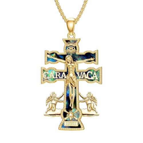 Cross Necklace Origami/Wooden/Caravaca/Faith Pendant Necklace Christian Religious Catholic Cross Jewelry Gift for Women Men - color: Caravaca Cross gold
