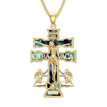 Cross Necklace Origami/Wooden/Caravaca/Faith Pendant Necklace Christian Religious Catholic Cross Jewelry Gift for Women Men - color: Caravaca Cross gold