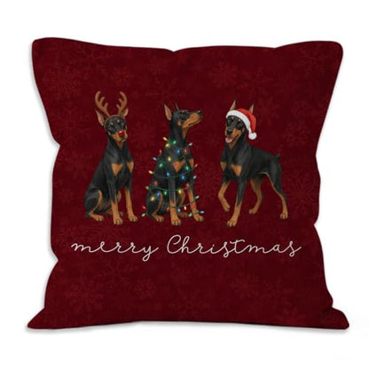 Merry Christmas Doberman Throw Pillow Covers 18x18 Home Decor - color: Doberman